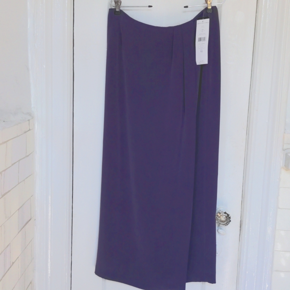 NWT Josephine Chaus silk long wrap-around skirt size 10, rich purple, 35 " Long